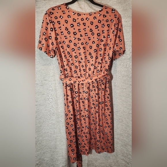 Tickled Teal Large Faux Wrap Belt Berkeley Midi Dress Rust Floral - Picture 2 of 7